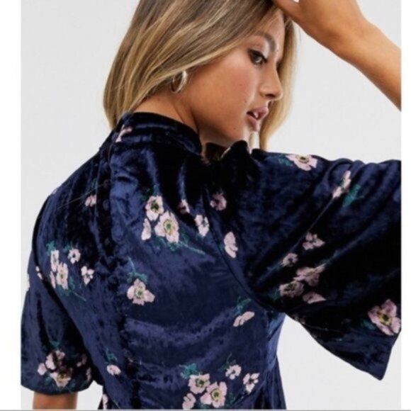 Free People Be My Baby Velvet Blue Dress 4/6 NWT - Picture 8 of 15